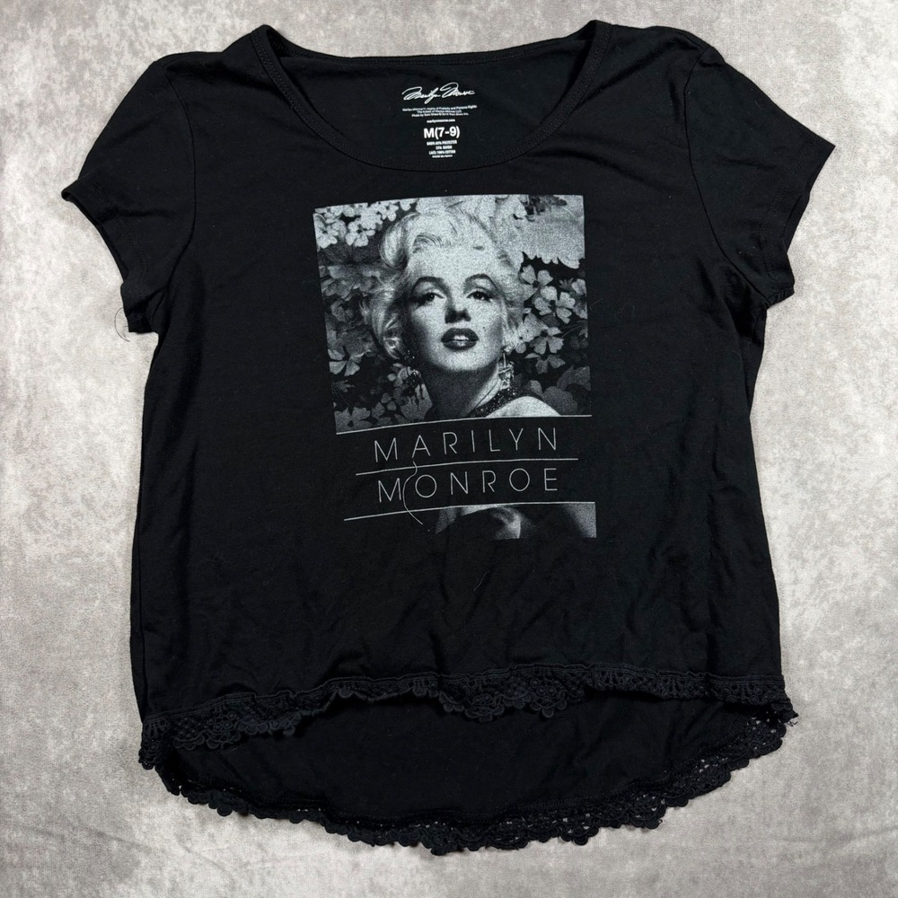 Marilyn Monroe Graphic T-Shirt Juniors Medium Black Whimsigoth Y2K Baby Tee